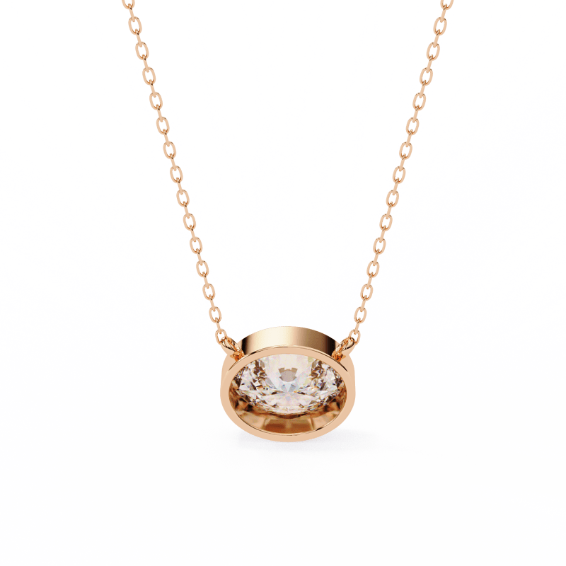 Reverra 14K Gold Oval Lab Grown Diamond Bezel Pendant For Women, CTTW-1.55 - Reverra Jewels Inc.