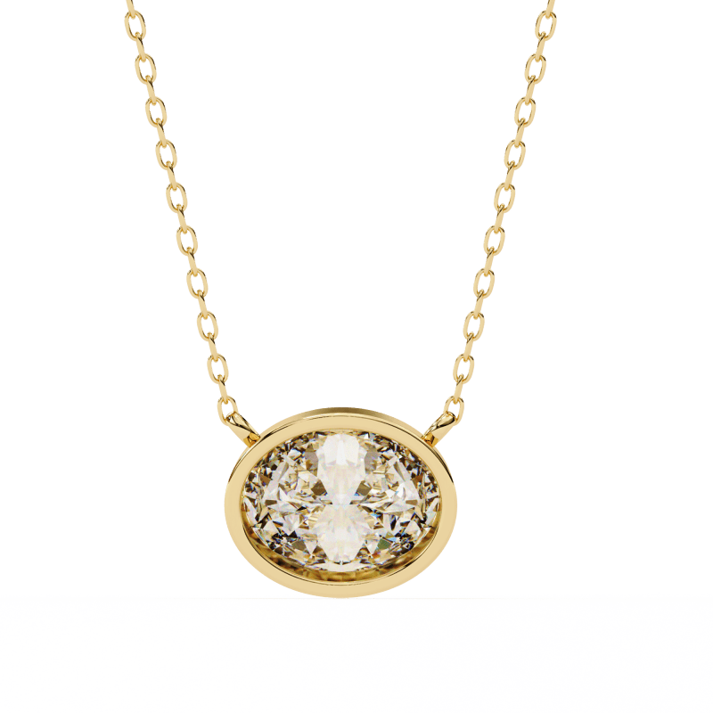Reverra 14K Gold Oval Lab Grown Diamond Bezel Pendant For Women, CTTW-1.55 - Reverra Jewels Inc.