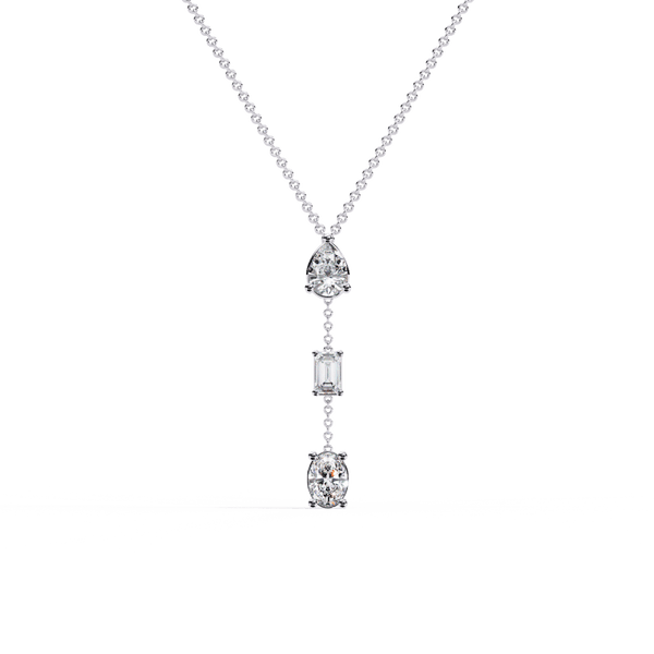 Reverra 14K Gold Oval-Pear-Emerald Lab Grown Diamond Trio Multi-Drop Pendant For Women, CTTW-1.54 - Reverra Jewels Inc.