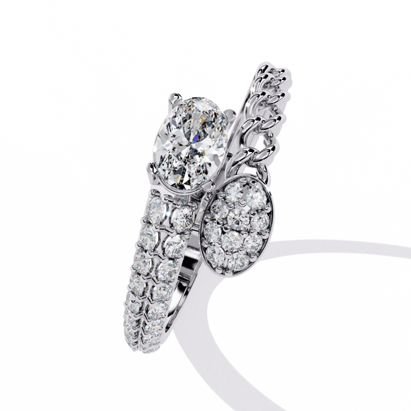 Reverra 14K Gold Oval & Round Lab Grown Diamond Chain Accent Engagement Ring for Women, CTTW-0.61 - Reverra Jewels Inc.