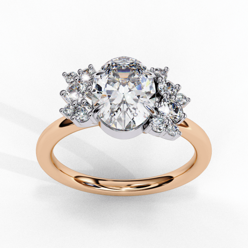 Reverra 14K Gold Oval & Round Lab Grown Diamond Cluster Engagement Ring for Women, CTTW-1.22 - Reverra Jewels Inc.
