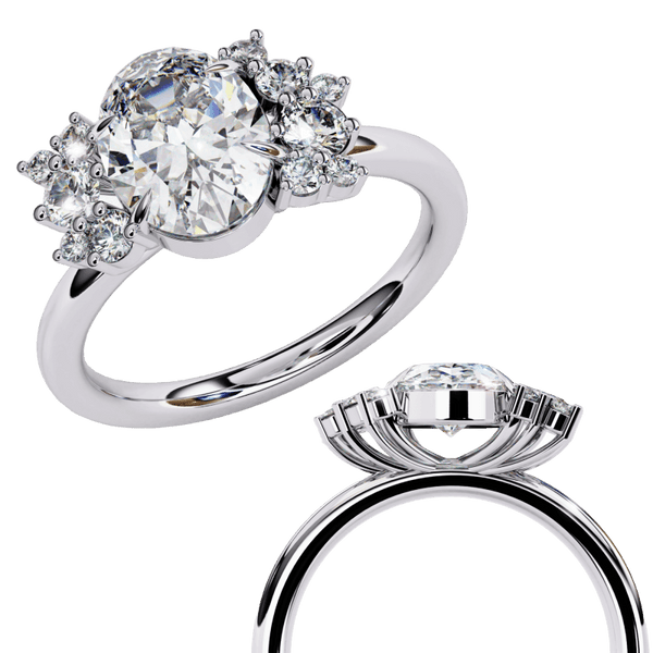 Reverra 14K Gold Oval & Round Lab Grown Diamond Cluster Engagement Ring for Women, CTTW-1.22 - Reverra Jewels Inc.