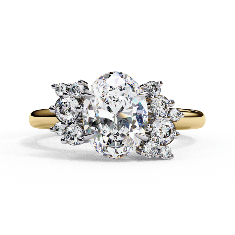 Reverra 14K Gold Oval & Round Lab Grown Diamond Cluster Engagement Ring for Women, CTTW-1.22 - Reverra Jewels Inc.