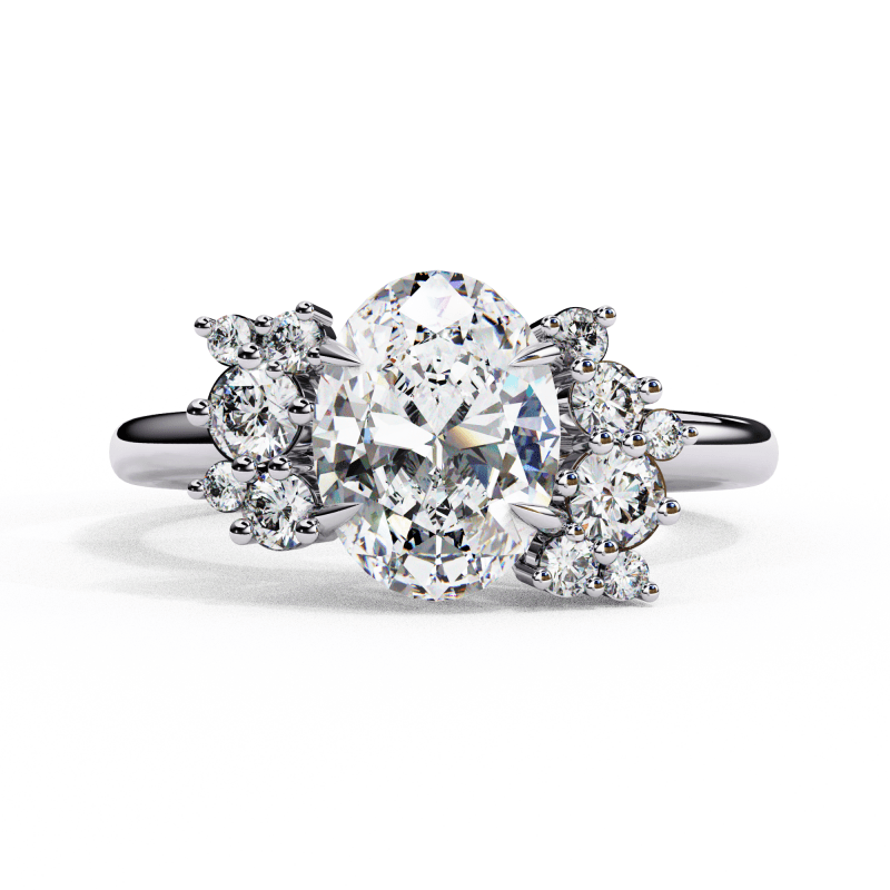Reverra 14K Gold Oval & Round Lab Grown Diamond Cluster Engagement Ring for Women, CTTW-1.22 - Reverra Jewels Inc.