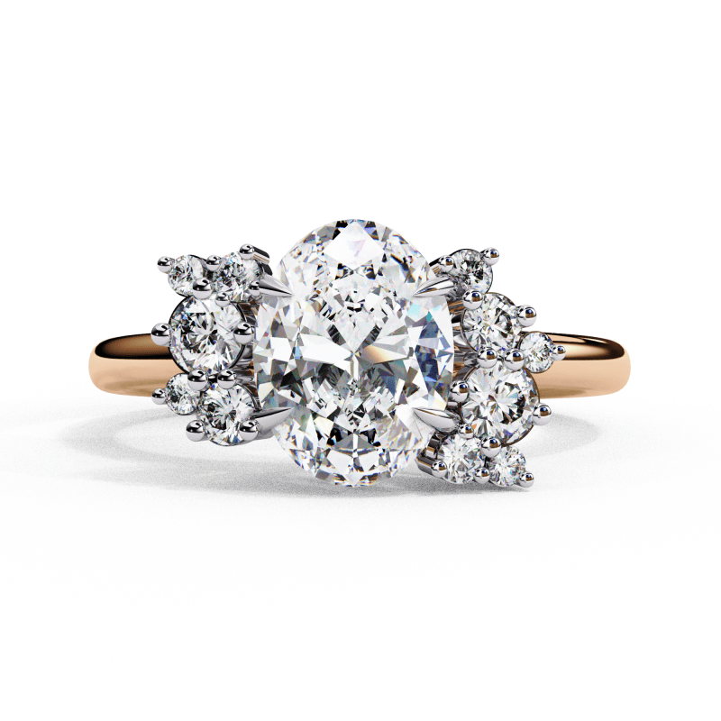 Reverra 14K Gold Oval & Round Lab Grown Diamond Cluster Engagement Ring for Women, CTTW-1.22 - Reverra Jewels Inc.