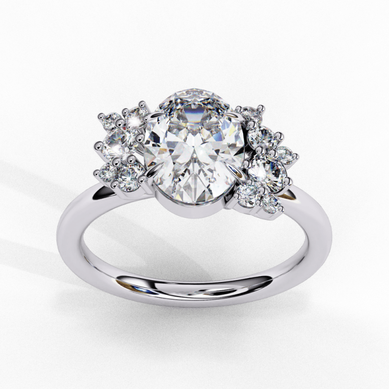 Reverra 14K Gold Oval & Round Lab Grown Diamond Cluster Engagement Ring for Women, CTTW-1.22 - Reverra Jewels Inc.