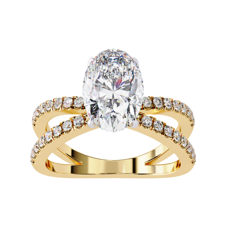 Reverra 14K Gold Oval & Round Lab Grown Diamond Double Band Split Shank Engagement Ring for Women, CTTW-1.58 - Reverra Jewels Inc.