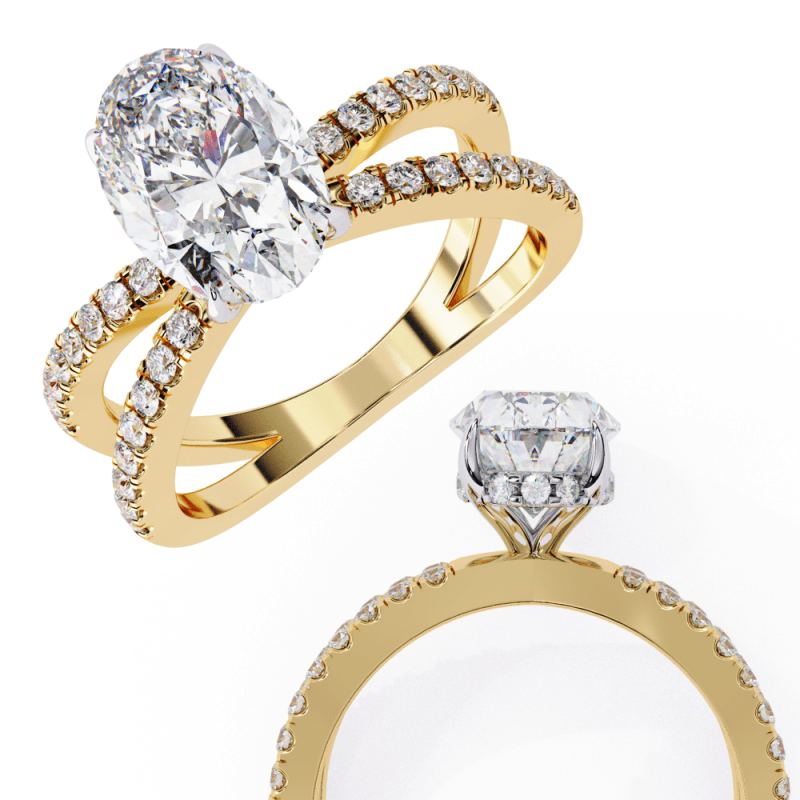 Reverra 14K Gold Oval & Round Lab Grown Diamond Double Band Split Shank Engagement Ring for Women, CTTW-1.58 - Reverra Jewels Inc.