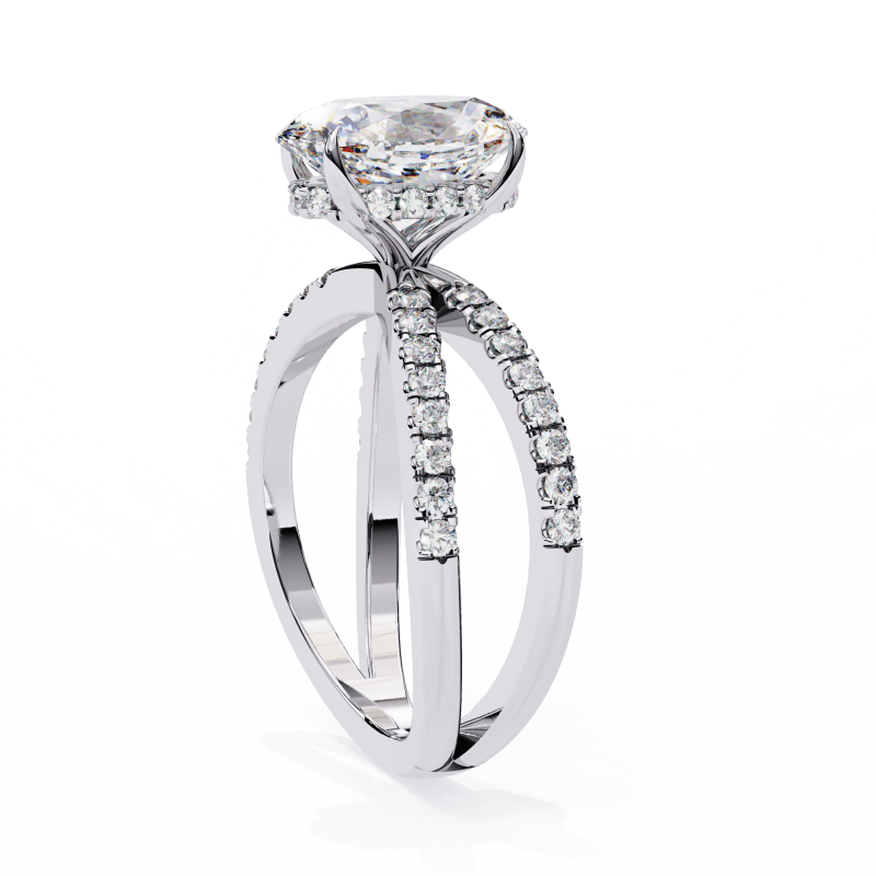 Reverra 14K Gold Oval & Round Lab Grown Diamond Double Band Split Shank Engagement Ring for Women, CTTW-1.58 - Reverra Jewels Inc.