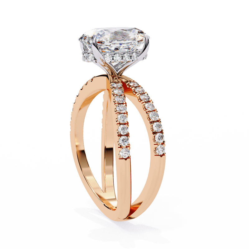 Reverra 14K Gold Oval & Round Lab Grown Diamond Double Band Split Shank Engagement Ring for Women, CTTW-1.58 - Reverra Jewels Inc.
