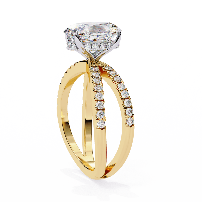 Reverra 14K Gold Oval & Round Lab Grown Diamond Double Band Split Shank Engagement Ring for Women, CTTW-1.58 - Reverra Jewels Inc.