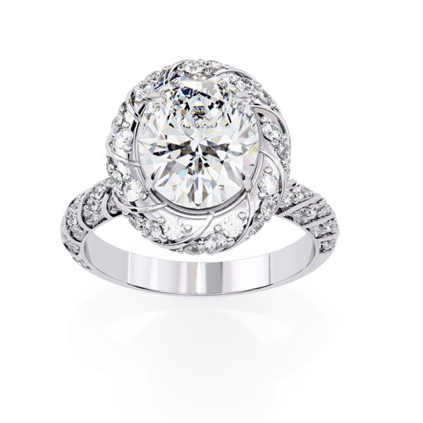 Reverra 14K Gold Oval & Round Lab Grown Diamond Halo Engagement Ring for Women, CTTW-3.21 - Reverra Jewels Inc.