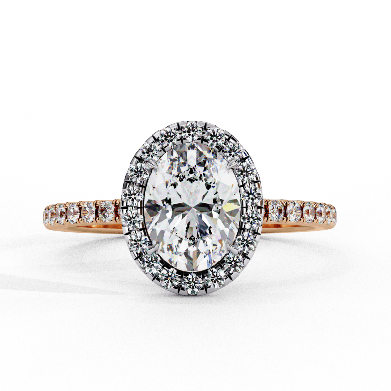 Reverra 14K Gold Oval & Round Lab Grown Diamond Halo with Pave Band Engagement Ring for Women, CTTW-1.42 - Reverra Jewels Inc.