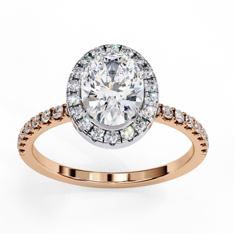 Reverra 14K Gold Oval & Round Lab Grown Diamond Halo with Pave Band Engagement Ring for Women, CTTW-1.42 - Reverra Jewels Inc.