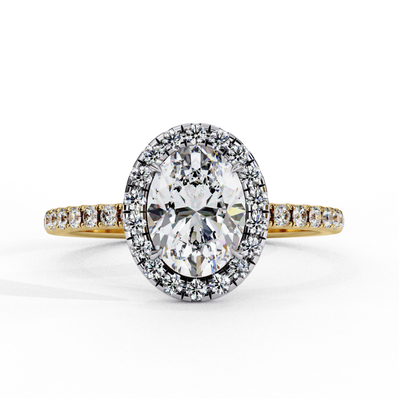 Reverra 14K Gold Oval & Round Lab Grown Diamond Halo with Pave Band Engagement Ring for Women, CTTW-1.42 - Reverra Jewels Inc.