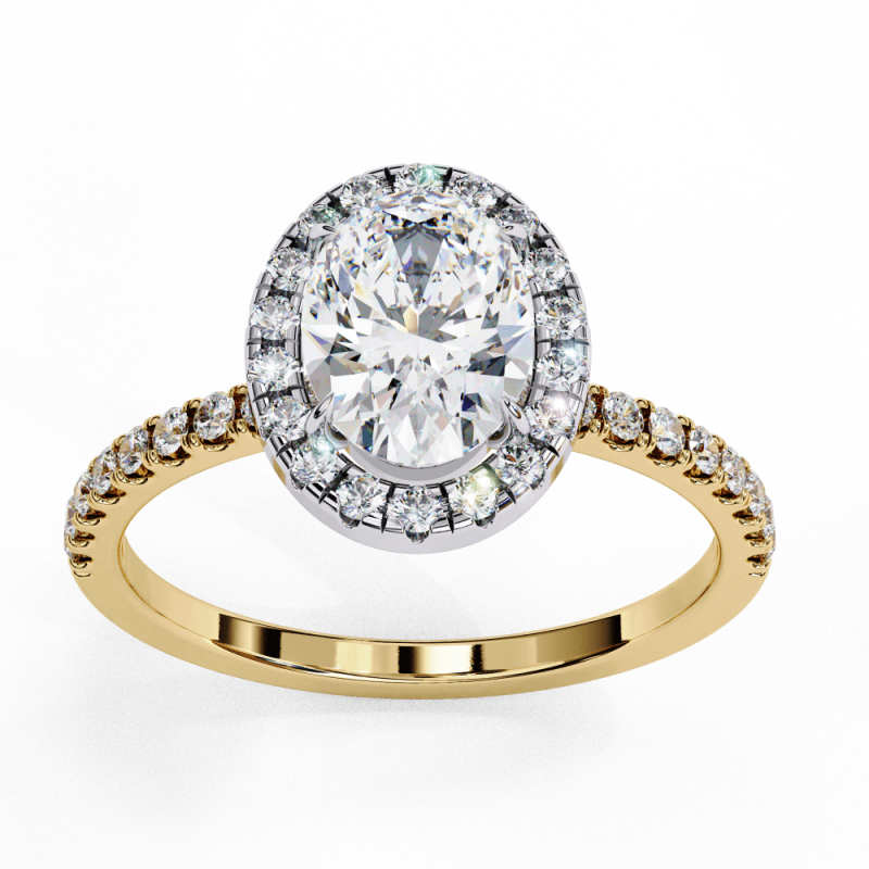 Reverra 14K Gold Oval & Round Lab Grown Diamond Halo with Pave Band Engagement Ring for Women, CTTW-1.42 - Reverra Jewels Inc.