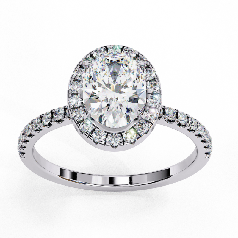 Reverra 14K Gold Oval & Round Lab Grown Diamond Halo with Pave Band Engagement Ring for Women, CTTW-1.42 - Reverra Jewels Inc.