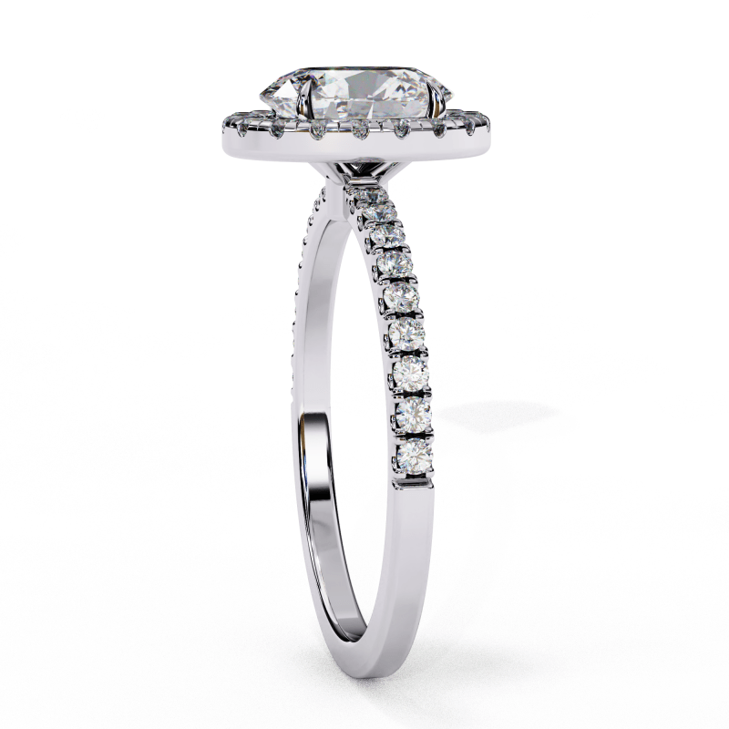 Reverra 14K Gold Oval & Round Lab Grown Diamond Halo with Pave Band Engagement Ring for Women, CTTW-1.42 - Reverra Jewels Inc.