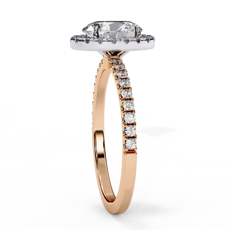 Reverra 14K Gold Oval & Round Lab Grown Diamond Halo with Pave Band Engagement Ring for Women, CTTW-1.42 - Reverra Jewels Inc.