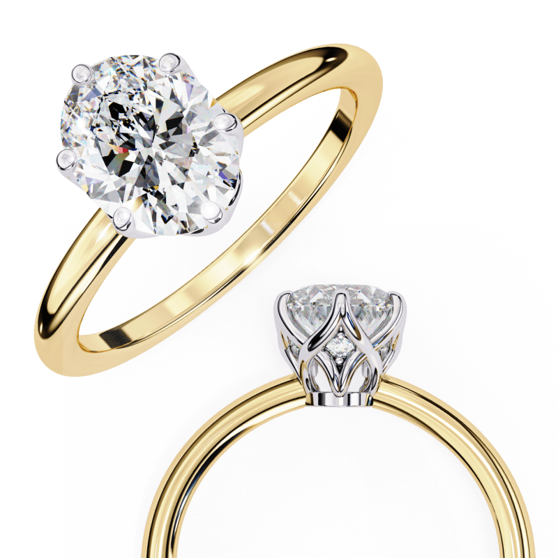 Reverra 14K Gold Oval Round Lab Grown Diamond Solitaire Classic Engagement Ring for Women, CTTW-2.8 - Reverra Jewels Inc.