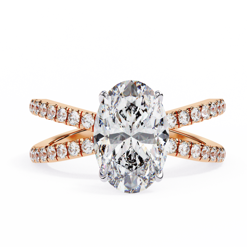 Reverra 14K Gold Oval & Round Lab Grown Diamond Split Shank Engagement Ring for Women, CTTW-1.52 - Reverra Jewels Inc.