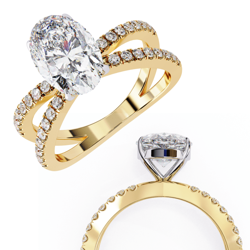 Reverra 14K Gold Oval & Round Lab Grown Diamond Split Shank Engagement Ring for Women, CTTW-1.52 - Reverra Jewels Inc.
