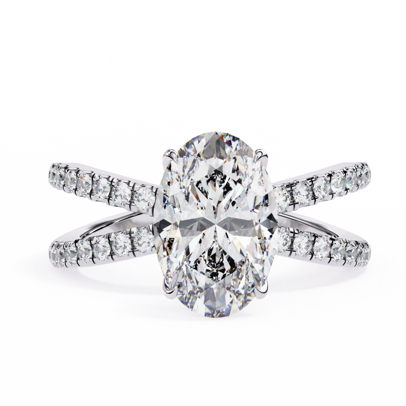 Reverra 14K Gold Oval & Round Lab Grown Diamond Split Shank Engagement Ring for Women, CTTW-1.52 - Reverra Jewels Inc.