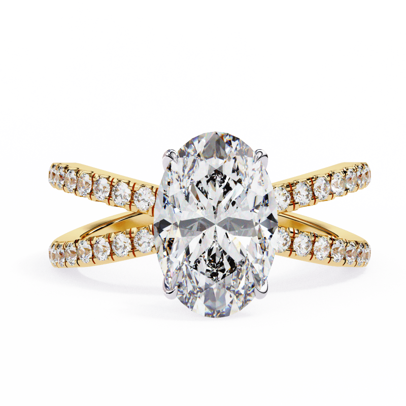 Reverra 14K Gold Oval & Round Lab Grown Diamond Split Shank Engagement Ring for Women, CTTW-1.52 - Reverra Jewels Inc.