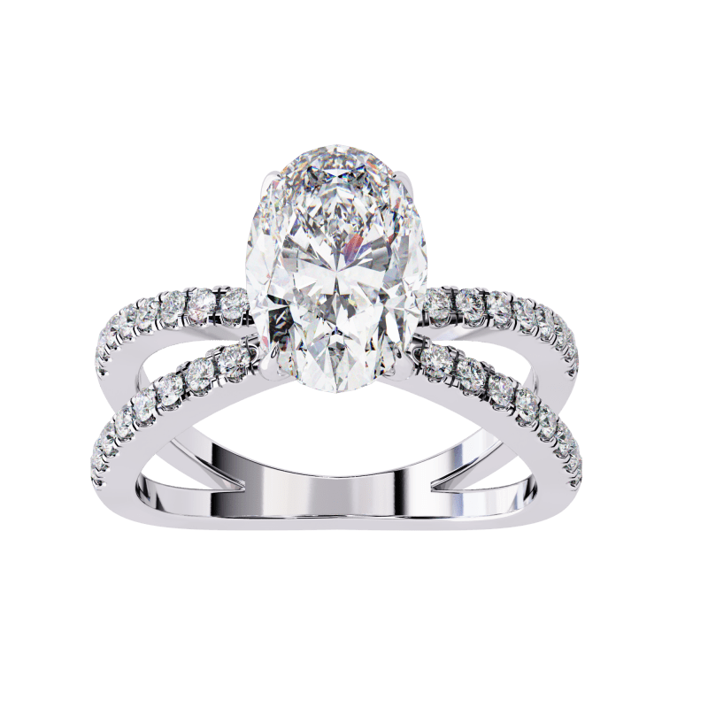 Reverra 14K Gold Oval & Round Lab Grown Diamond Split Shank Engagement Ring for Women, CTTW-1.52 - Reverra Jewels Inc.