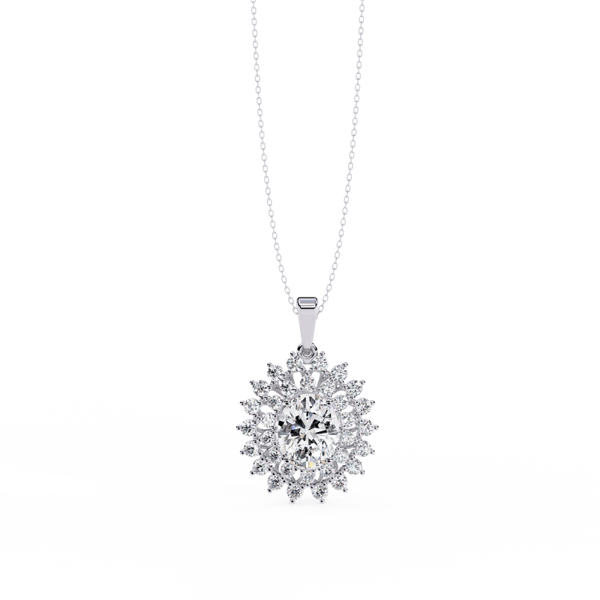Reverra 14K Gold Oval & Round Lab Grown Diamond Sunburst Halo Pendant For Women, CTTW-3.41 - Reverra Jewels Inc.