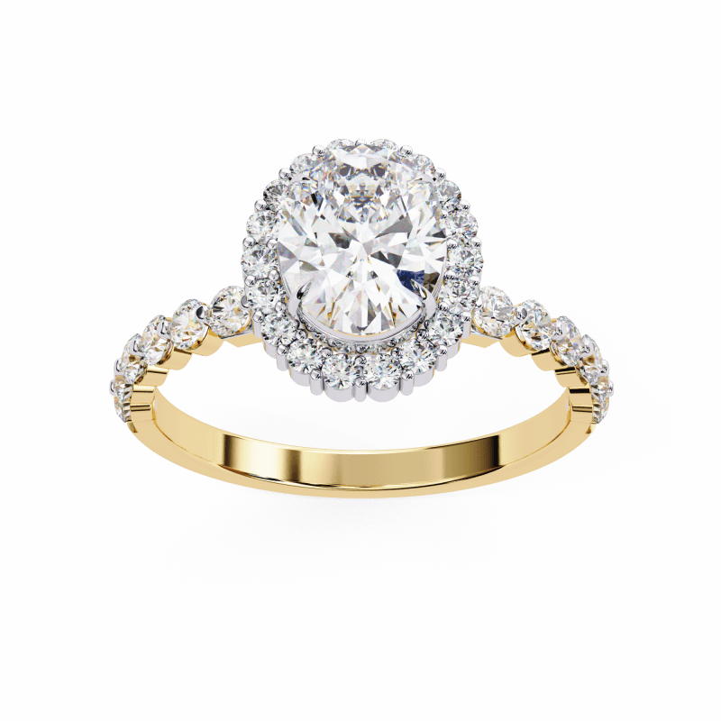 Reverra 14K Gold Oval & Round Lab Grown Diamond Vintage Band Engagement Ring for Women, CTTW-1.66 - Reverra Jewels Inc.