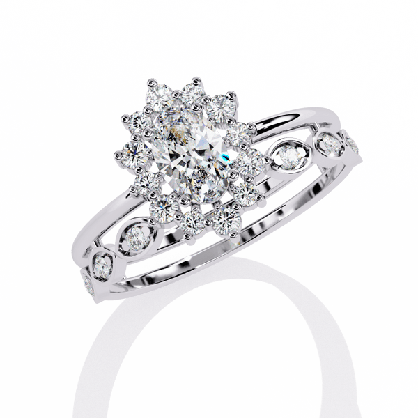 Reverra 14K Gold Oval & Round Lab Grown Diamond Vintage Halo Engagement Ring for Women, CTTW-0.59 - Reverra Jewels Inc.