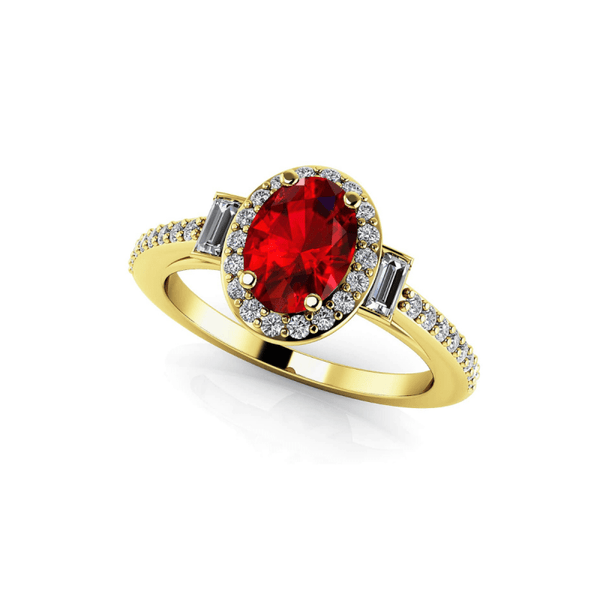 Reverra 14K Gold Oval With Baguettes Gemstone IGI Certified Lab Diamond Classic Engagement Ring,CTTW-0.94 - Reverra Jewels Inc.