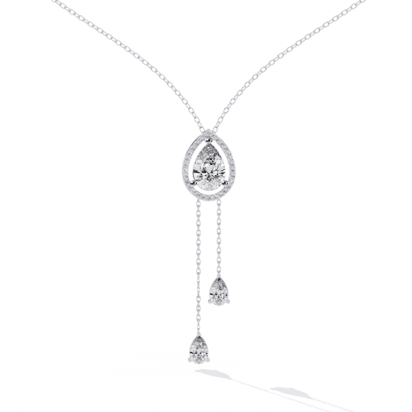 Reverra 14K Gold Pear Drop Lab Grown Diamond Lariat Pendant For Women, CTTW-1.81 - Reverra Jewels Inc.