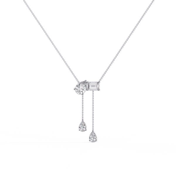 Reverra 14K Gold Pear & Emerald Lab Grown Diamond Multi-Drop Cascade Pendant For Women, CTTW-1.59 - Reverra Jewels Inc.