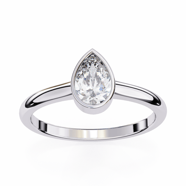 Reverra 14K Gold Pear Lab Grown Diamond Bezel Set Minimalist Solitaire Engagement Ring for Women, CTTW-0.58 - Reverra Jewels Inc.