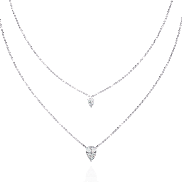 Reverra 14K Gold Pear Lab Grown Diamond Layered Fashion Necklace for Women, CTTW-1.46 - Reverra Jewels Inc.