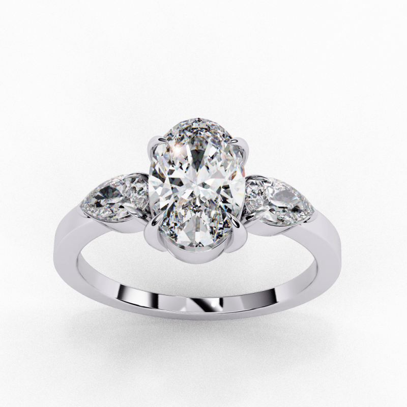Reverra 14K Gold Pear & Oval Lab Grown Diamond Trilogy Engagement Ring for Women, CTTW-1.53 - Reverra Jewels Inc.