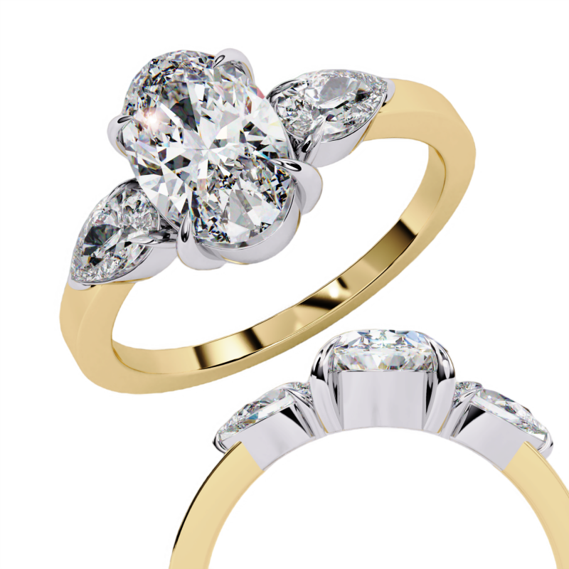 Reverra 14K Gold Pear & Oval Lab Grown Diamond Trilogy Engagement Ring for Women, CTTW-1.53 - Reverra Jewels Inc.