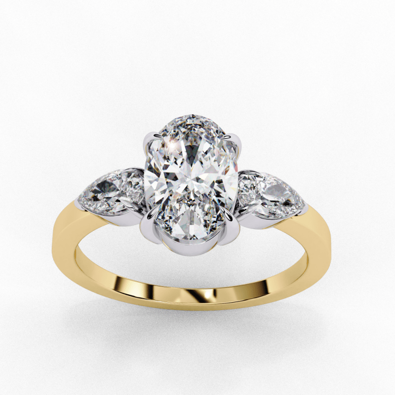 Reverra 14K Gold Pear & Oval Lab Grown Diamond Trilogy Engagement Ring for Women, CTTW-1.53 - Reverra Jewels Inc.