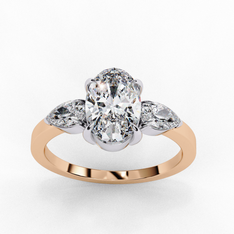 Reverra 14K Gold Pear & Oval Lab Grown Diamond Trilogy Engagement Ring for Women, CTTW-1.53 - Reverra Jewels Inc.