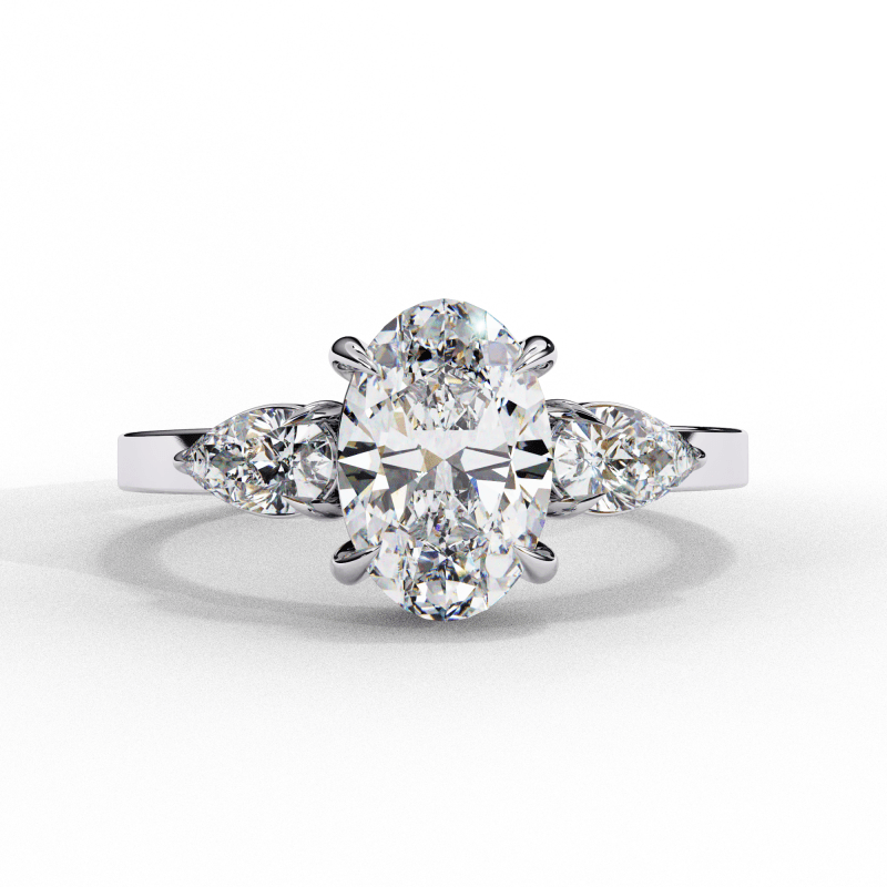 Reverra 14K Gold Pear & Oval Lab Grown Diamond Trilogy Engagement Ring for Women, CTTW-1.53 - Reverra Jewels Inc.
