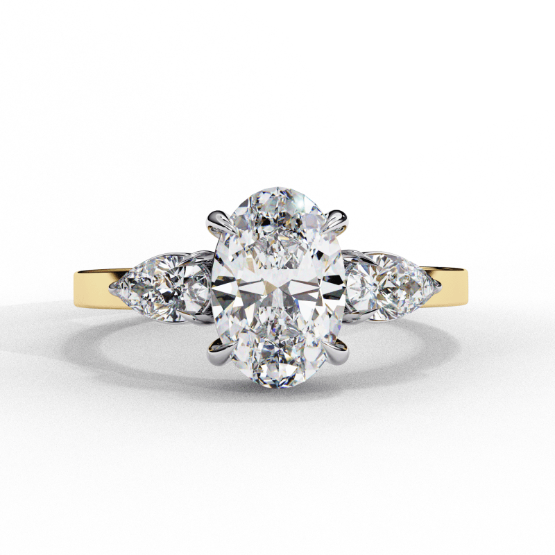 Reverra 14K Gold Pear & Oval Lab Grown Diamond Trilogy Engagement Ring for Women, CTTW-1.53 - Reverra Jewels Inc.