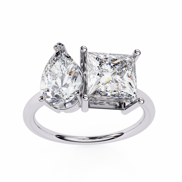 Reverra 14K Gold Pear & Princess Lab Grown Diamond Toi et Moi Engagement Ring for Women, CTTW-4.3 - Reverra Jewels Inc.