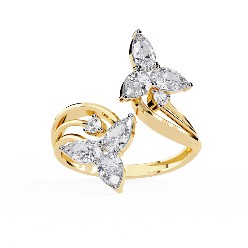 Reverra 14K Gold Pear & Round Lab Grown Diamond Butterfly Engagement Ring for Women, CTTW-0.99 - Reverra Jewels Inc.