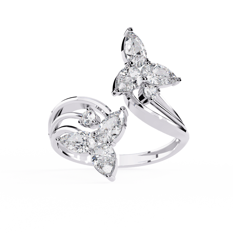Reverra 14K Gold Pear & Round Lab Grown Diamond Butterfly Engagement Ring for Women, CTTW-0.99 - Reverra Jewels Inc.