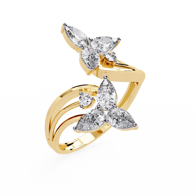 Reverra 14K Gold Pear & Round Lab Grown Diamond Butterfly Engagement Ring for Women, CTTW-0.99 - Reverra Jewels Inc.