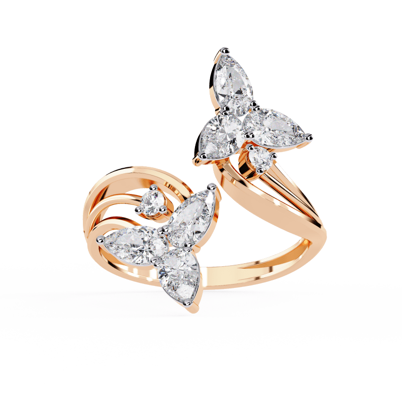Reverra 14K Gold Pear & Round Lab Grown Diamond Butterfly Engagement Ring for Women, CTTW-0.99 - Reverra Jewels Inc.