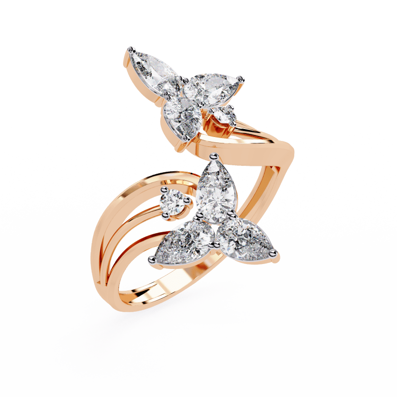 Reverra 14K Gold Pear & Round Lab Grown Diamond Butterfly Engagement Ring for Women, CTTW-0.99 - Reverra Jewels Inc.