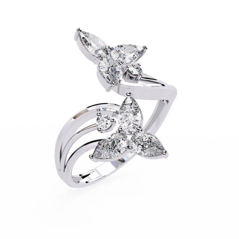 Reverra 14K Gold Pear & Round Lab Grown Diamond Butterfly Engagement Ring for Women, CTTW-0.99 - Reverra Jewels Inc.